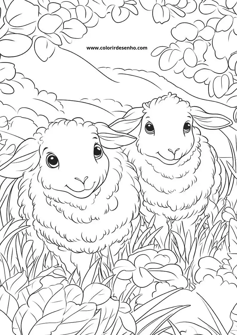 sheep standing in grass with flowers smiling face