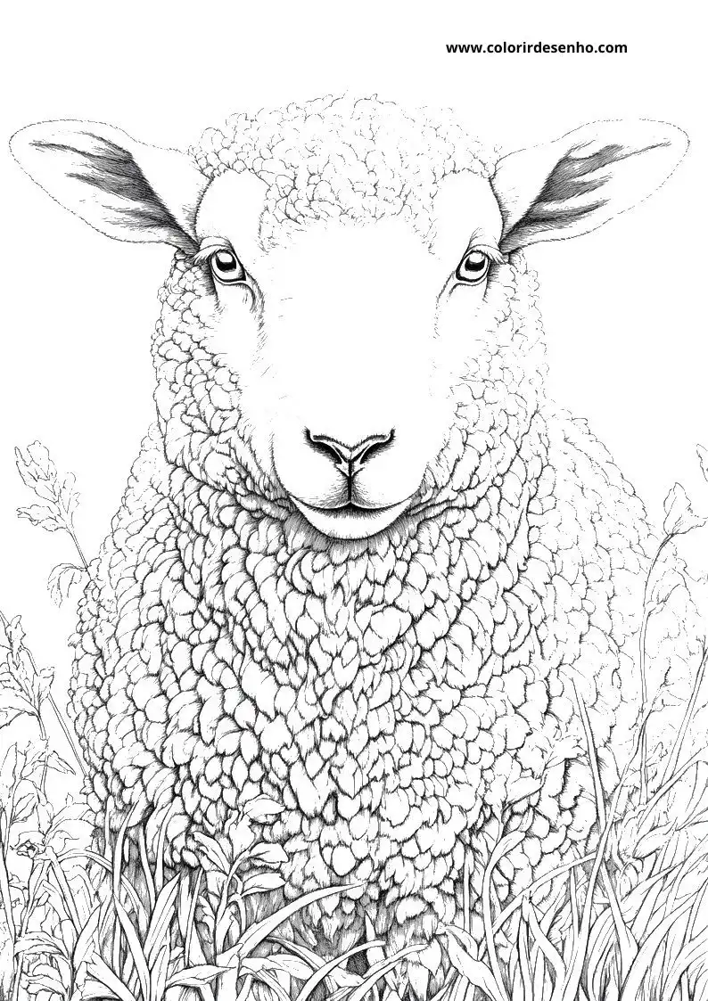 sheep standing in tall grass looking directly ahead