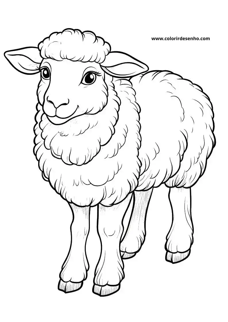 sheep standing upright facing forward fluffy wool small ears clear eyes no background visible