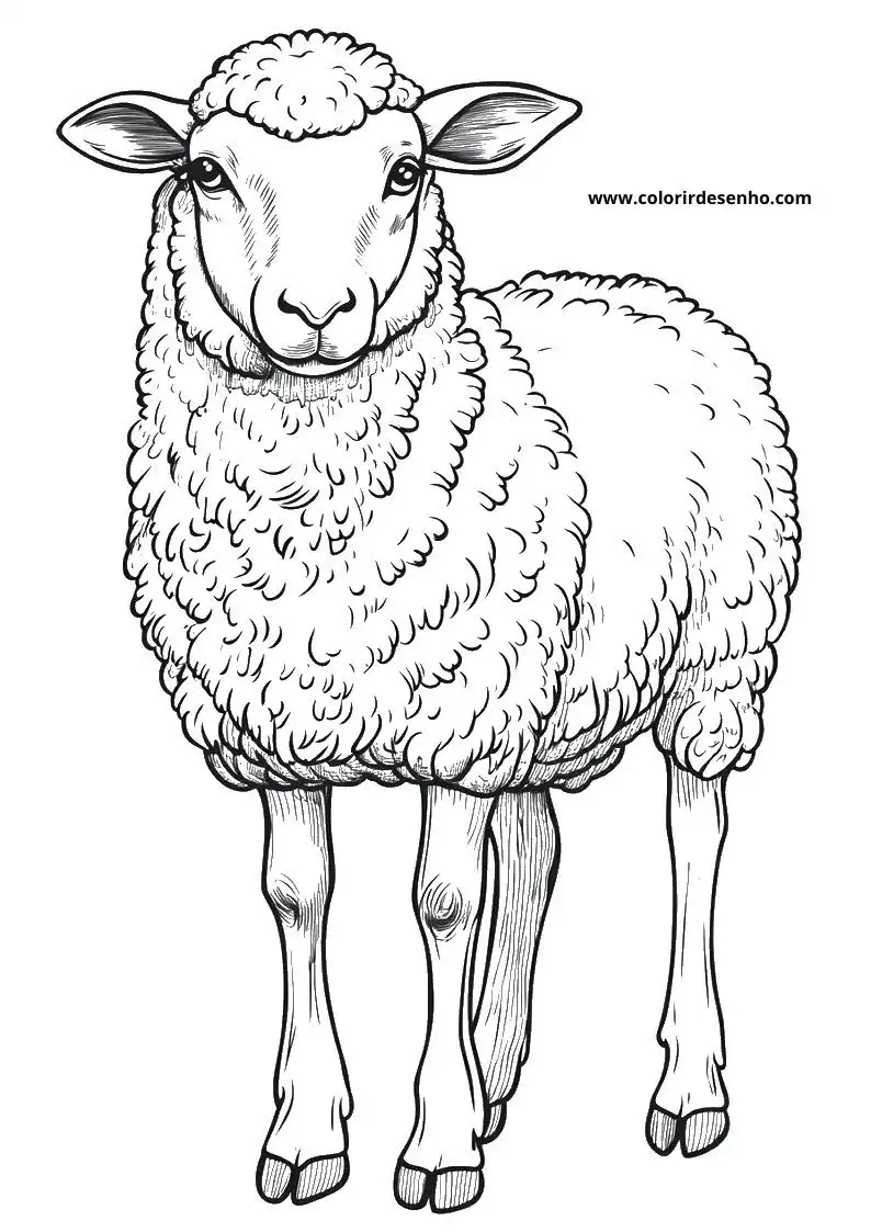 sheep standing upright facing forward wearing fluffy wool coat setting appears to be