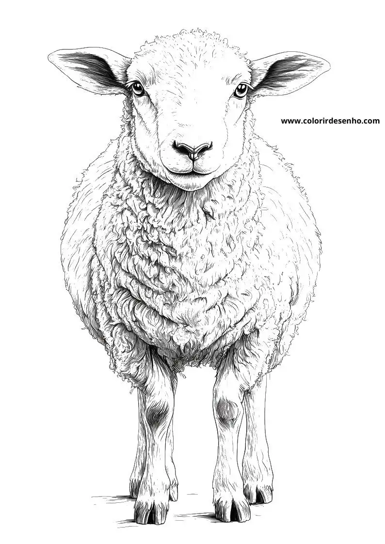 sheep standing upright facing forward wearing fluffy wool in a plain background setting