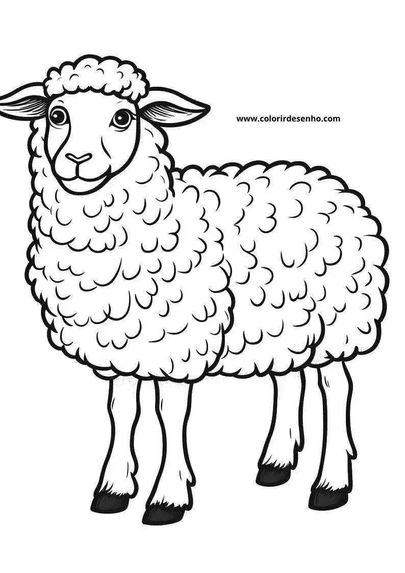 sheep standing upright fluffy wool small horns black hooves