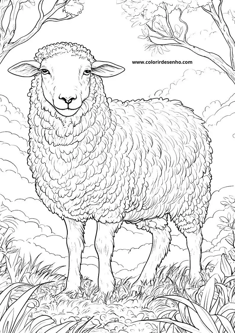 sheep standing upright in grassy field with trees in background