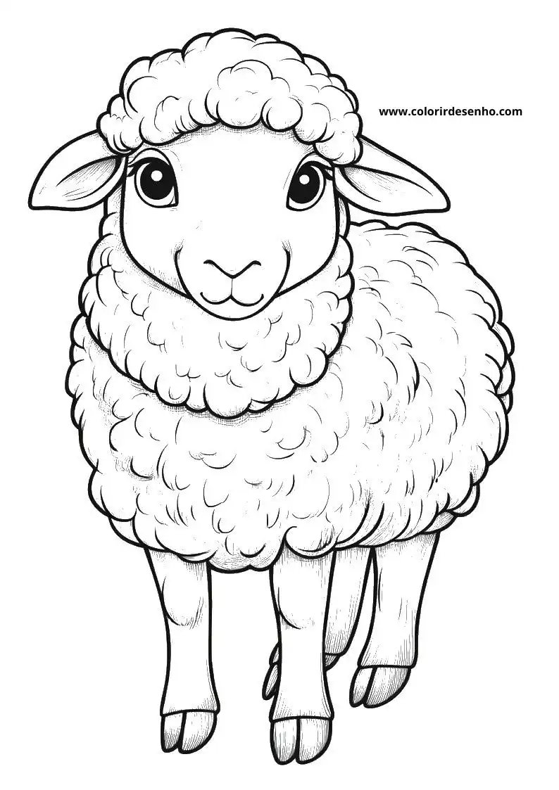 sheep standing upright with fluffy wool and big eyes looking directly at viewer