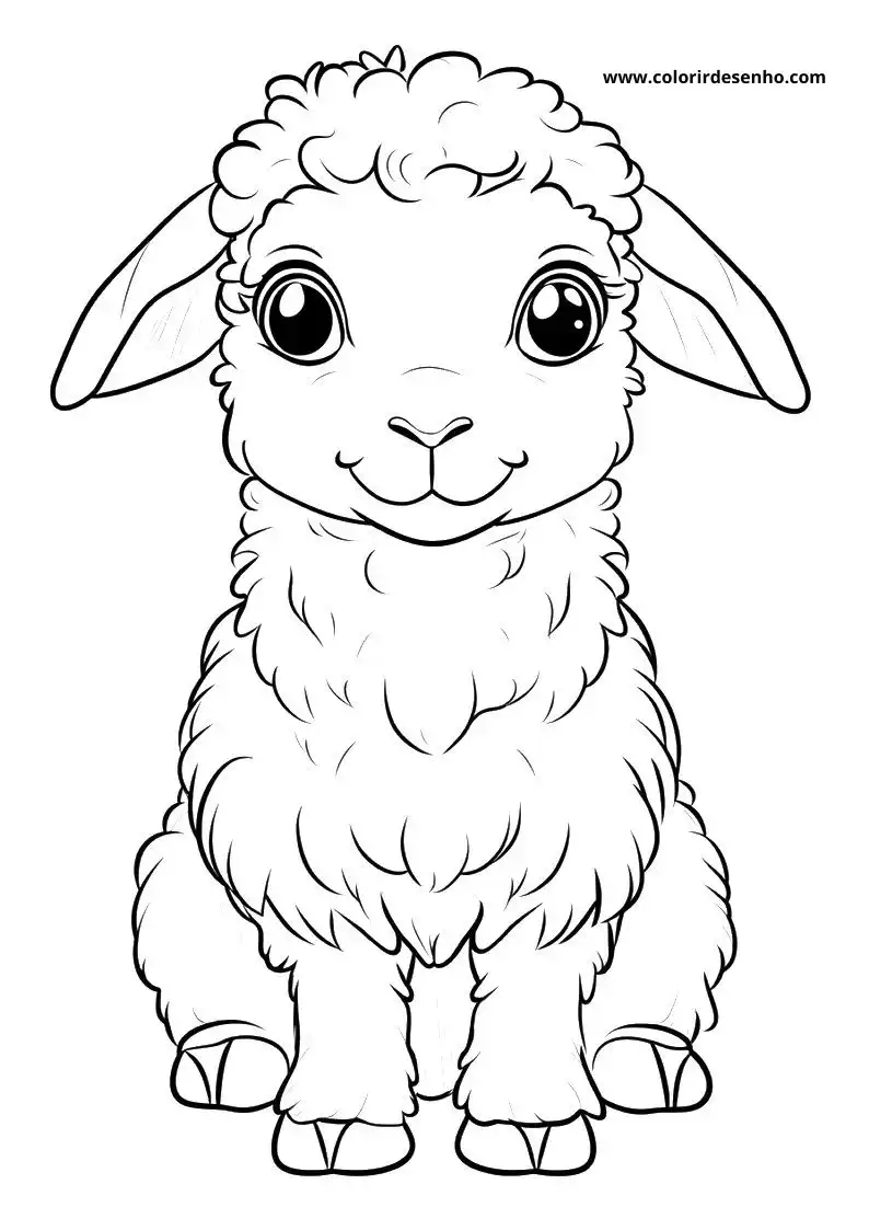 sheep standing upright with fluffy wool big round eyes small nose tiny ears
