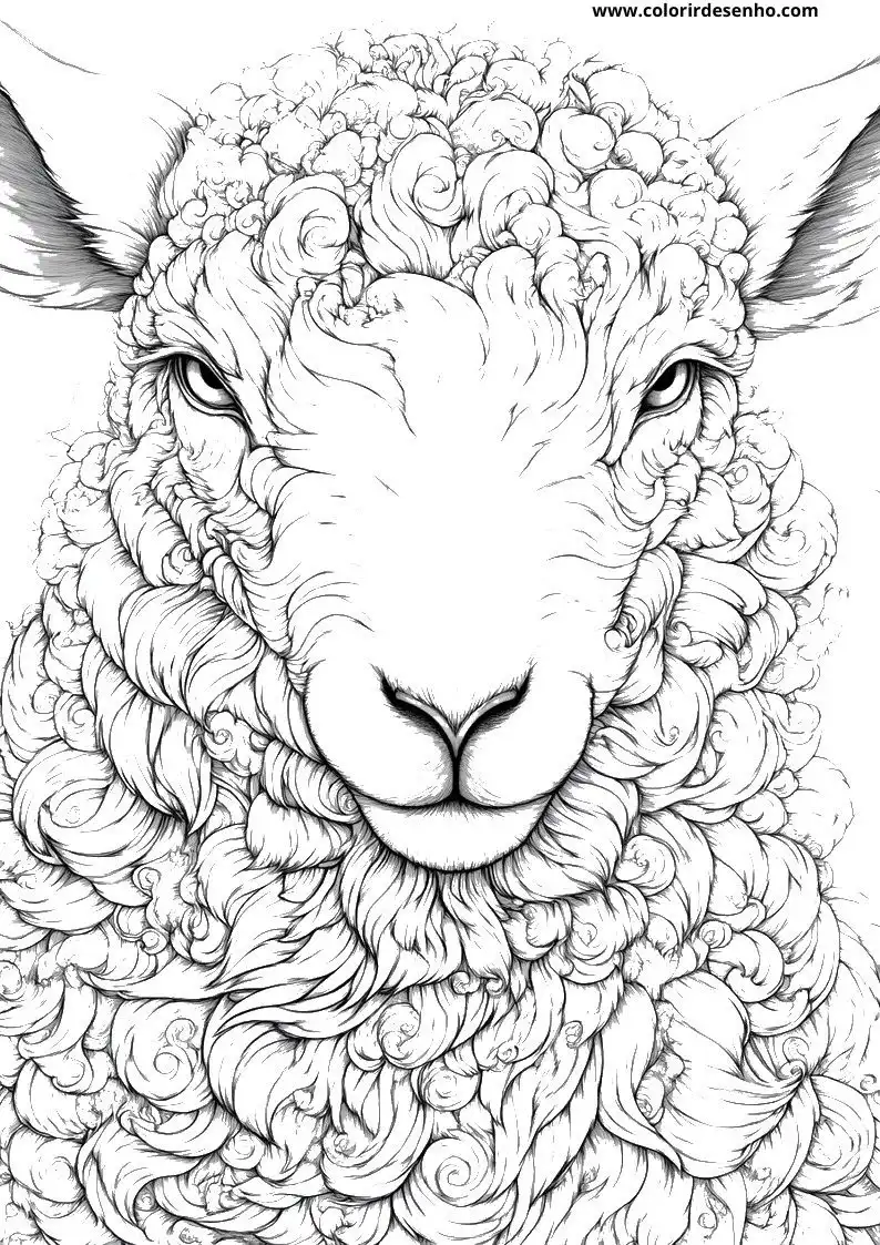 sheep staring directly at viewer with intricate wool patterns