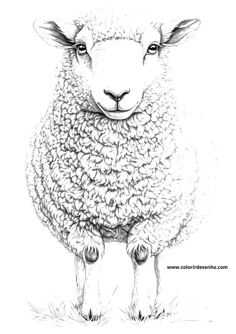 sheep with fluffy wool stands in grassy field