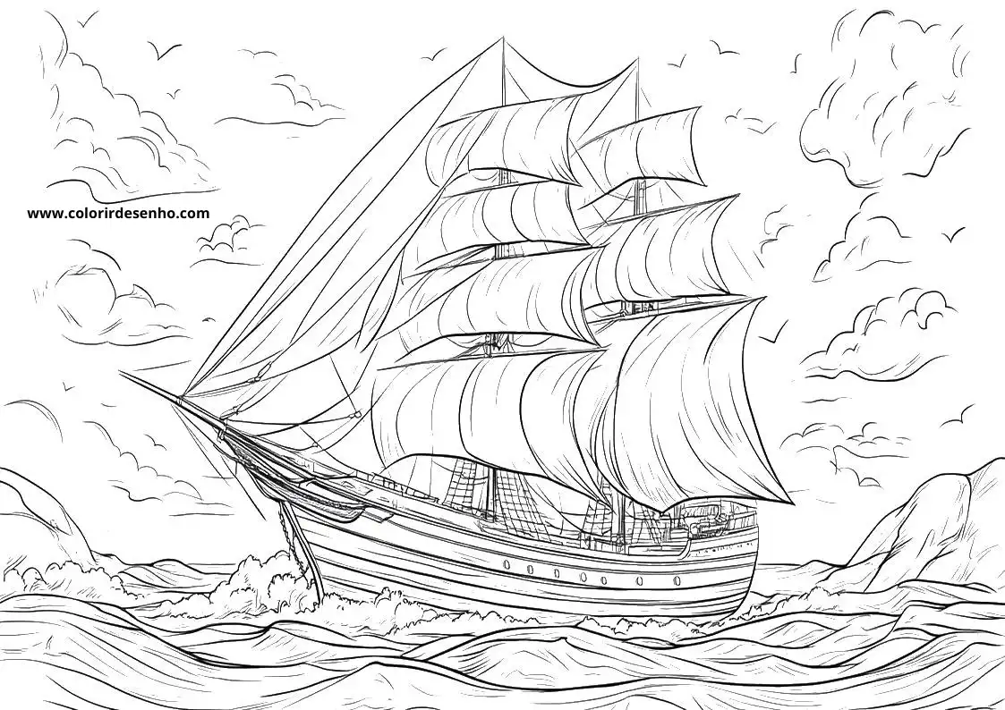 ship sailing on choppy waters under billowing sails