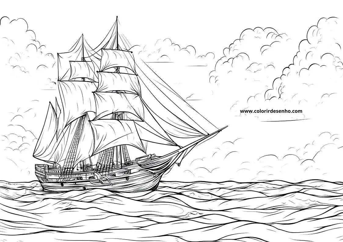 ship sailing on choppy waters with billowing sails