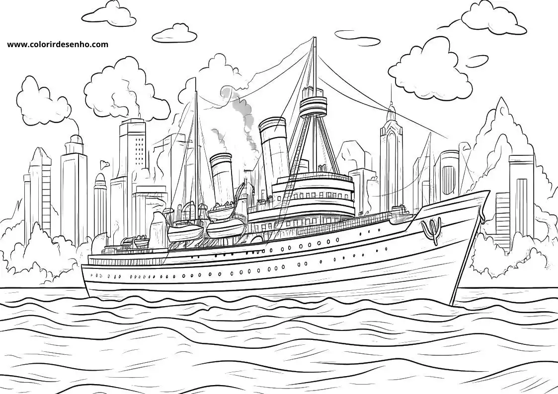 ship sailing on ocean near city skyline