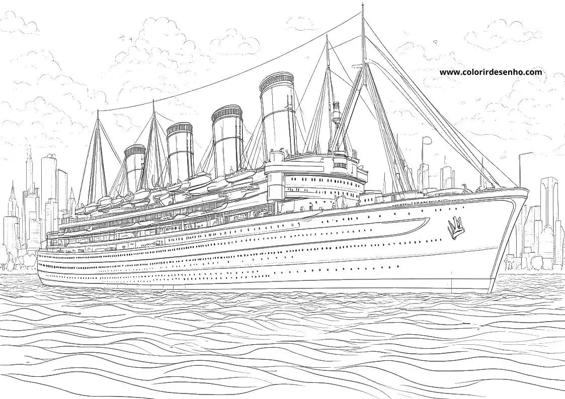 ship sailing on ocean with city skyline in background