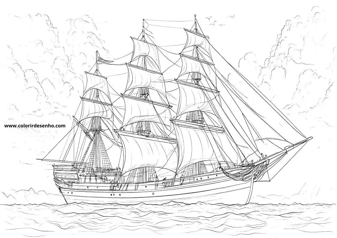 ship sailing on ocean with masts and sails visible