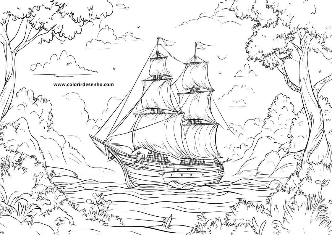ship sailing on river amidst trees and bushes