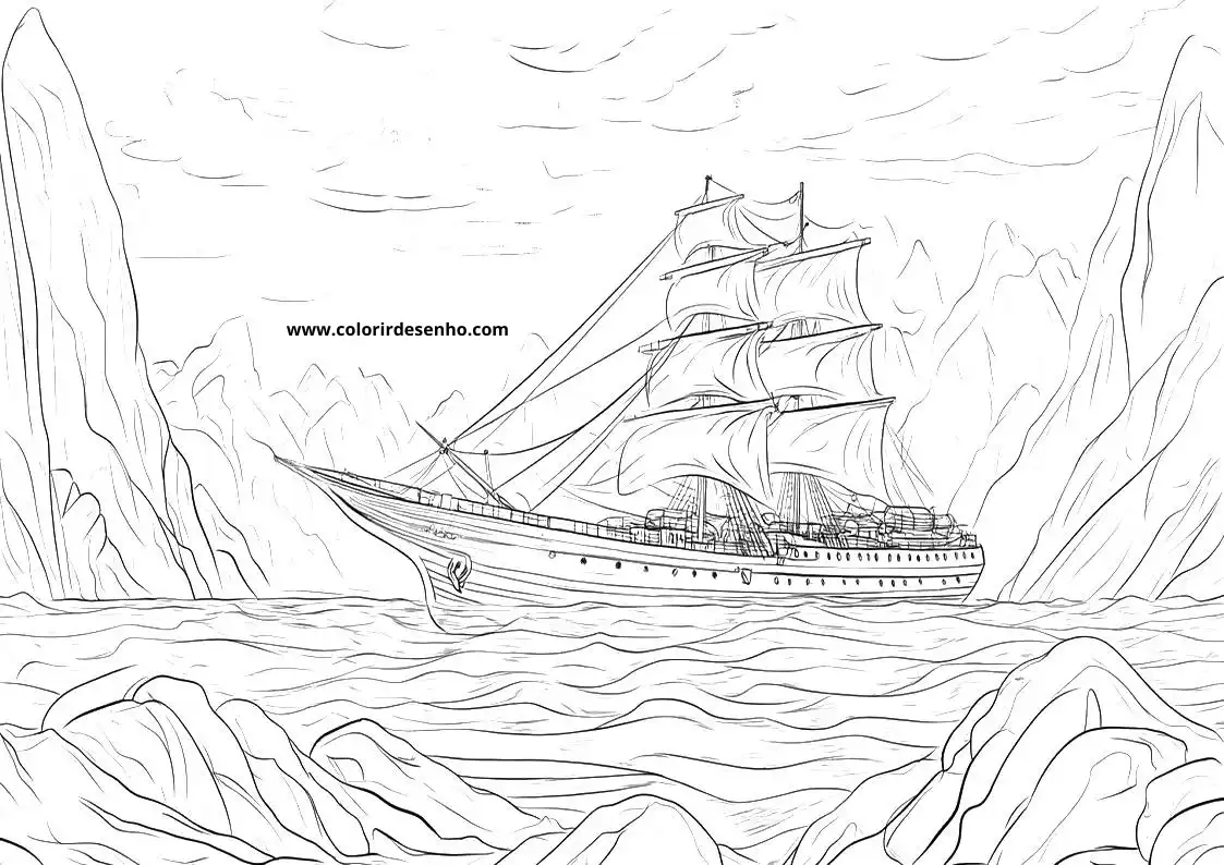 ship sailing through rocky waters