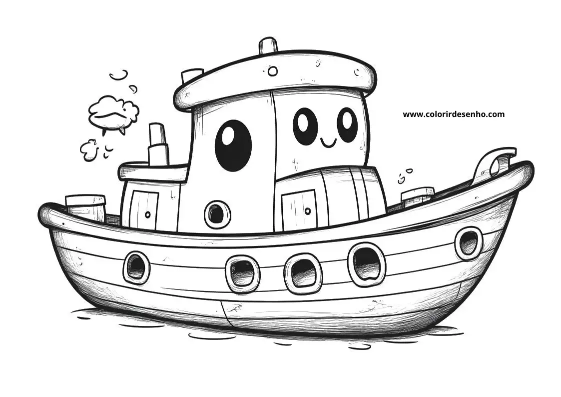 ship smiling tugboat in water with eyes and mouth