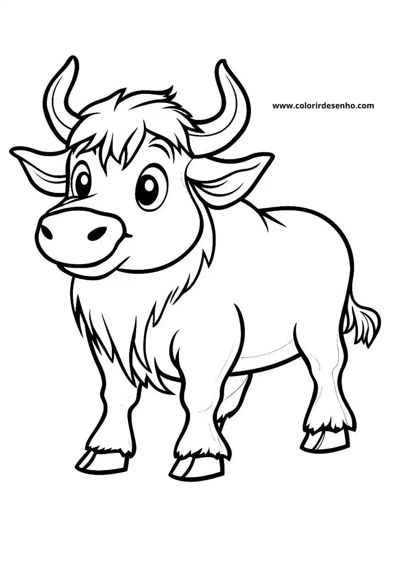 small bull standing upright with small horns smiling face fluffy mane short tail thick