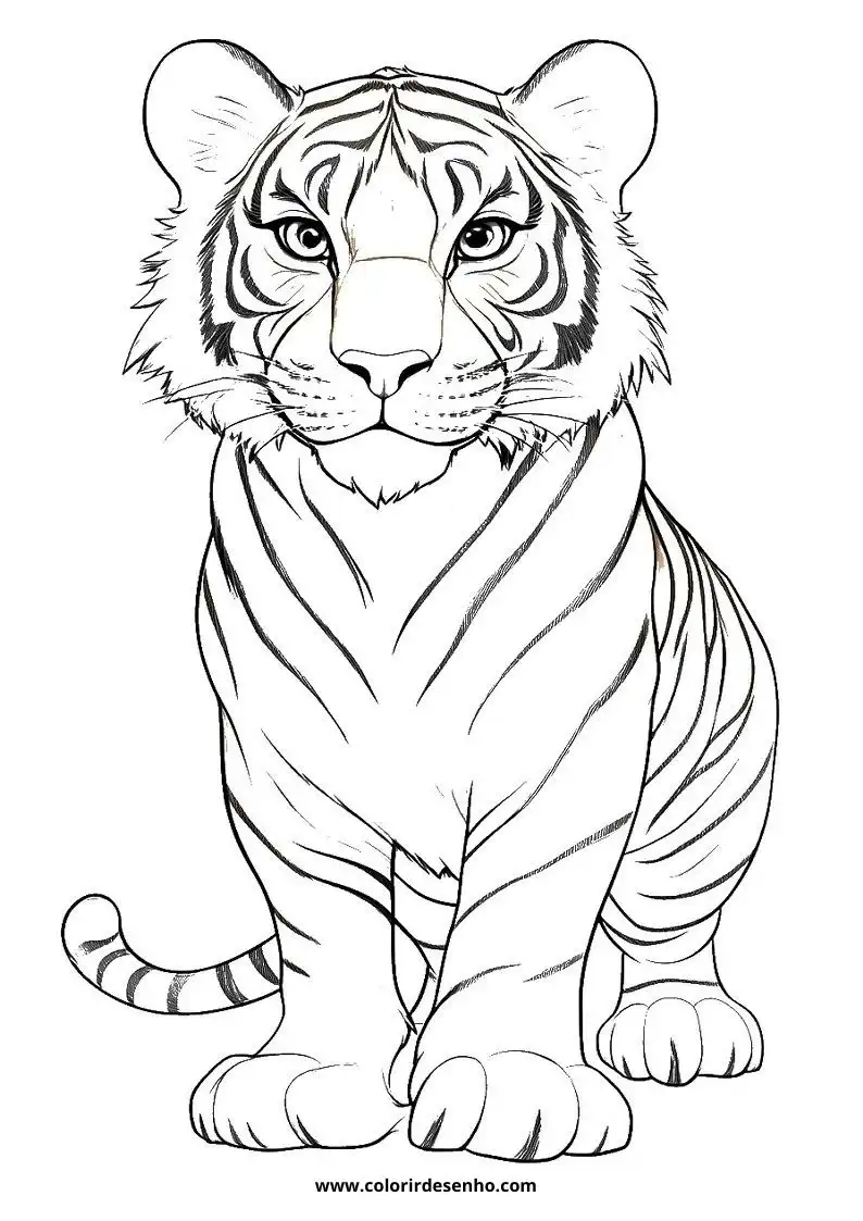 tiger cub positioned alertly with stripes visible on fur