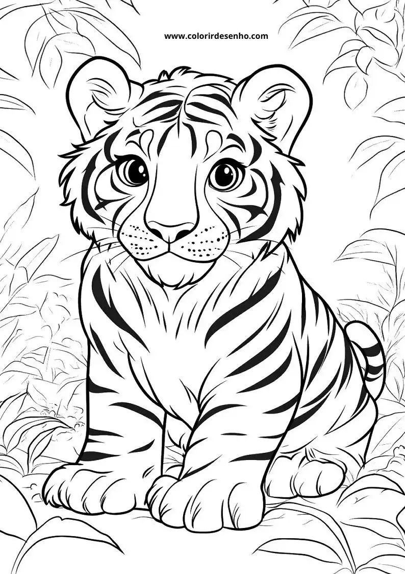 tiger cub resting in jungle foliage