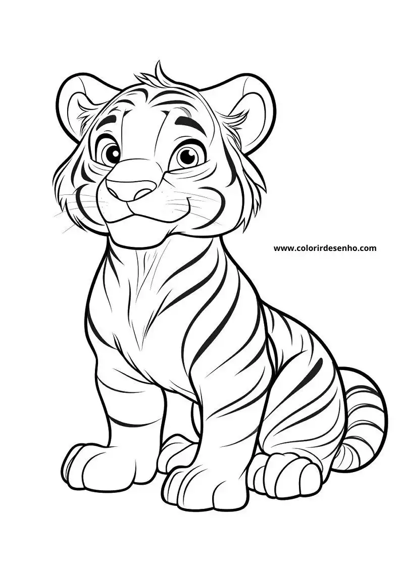 tiger cub seated alertly with striped fur markings showing