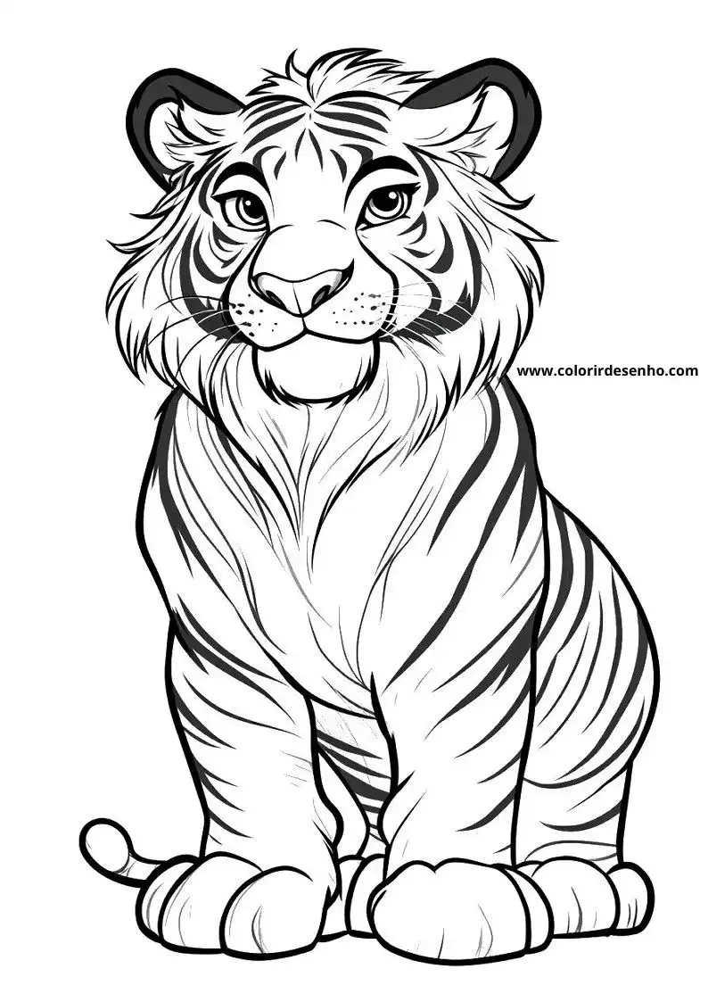 tiger cub seated alertly with striped fur pattern showing