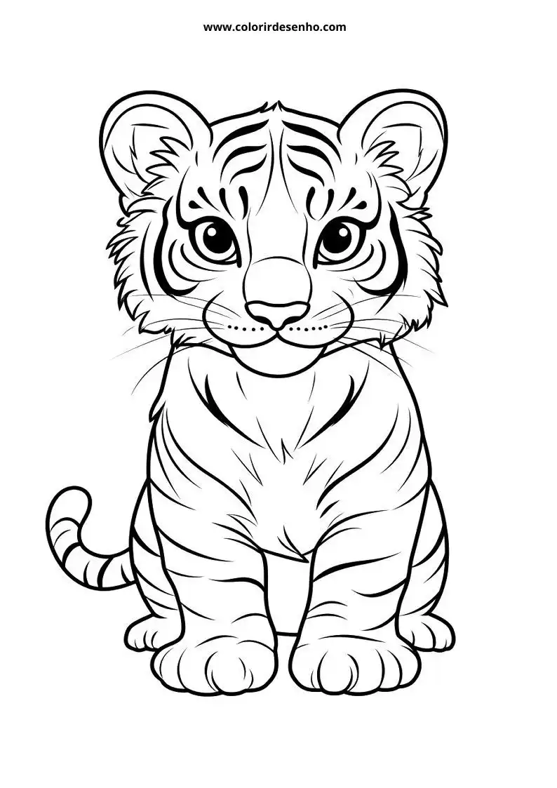 tiger cub seated alertly with striped fur pattern visible