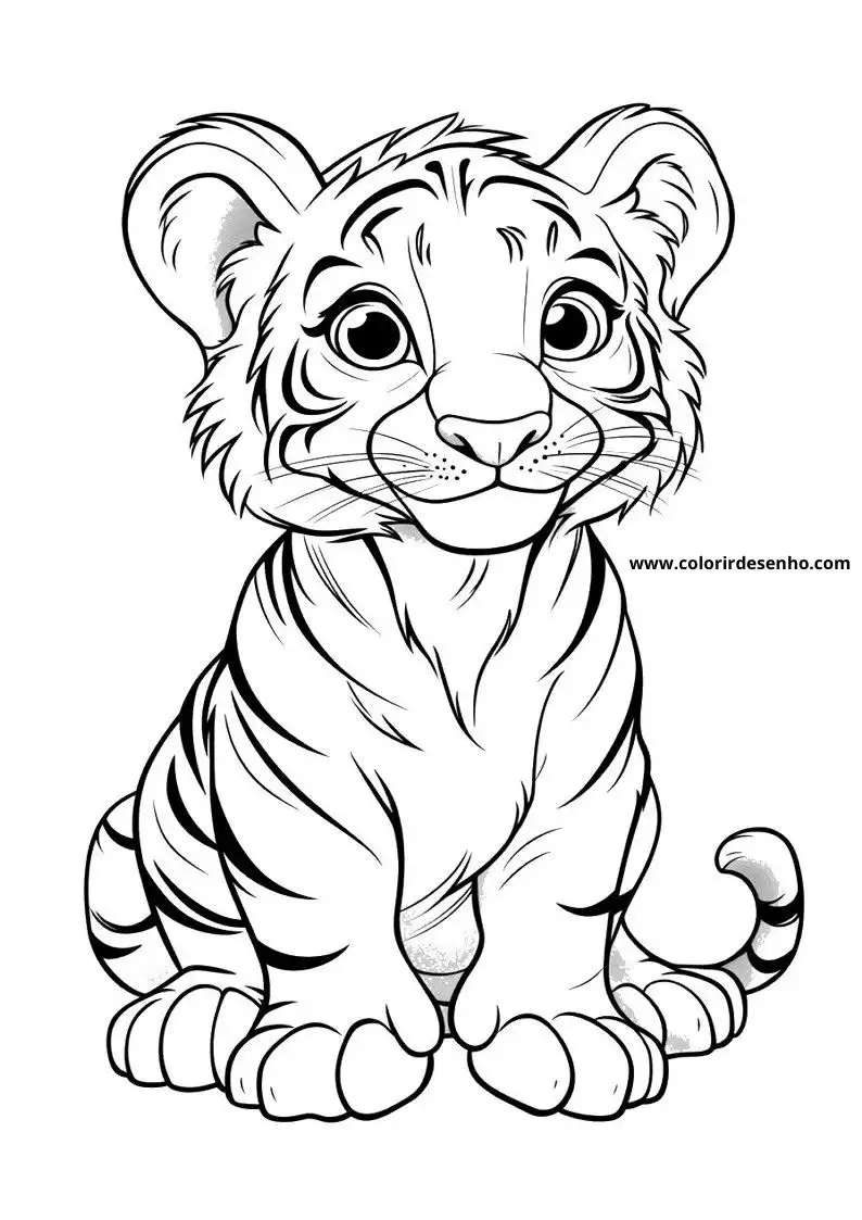 tiger cub sitting alertly with striped fur markings showing