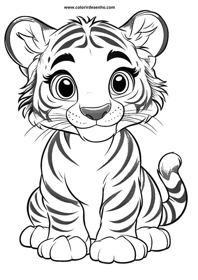 tiger cub sitting alertly with striped fur pattern showing
