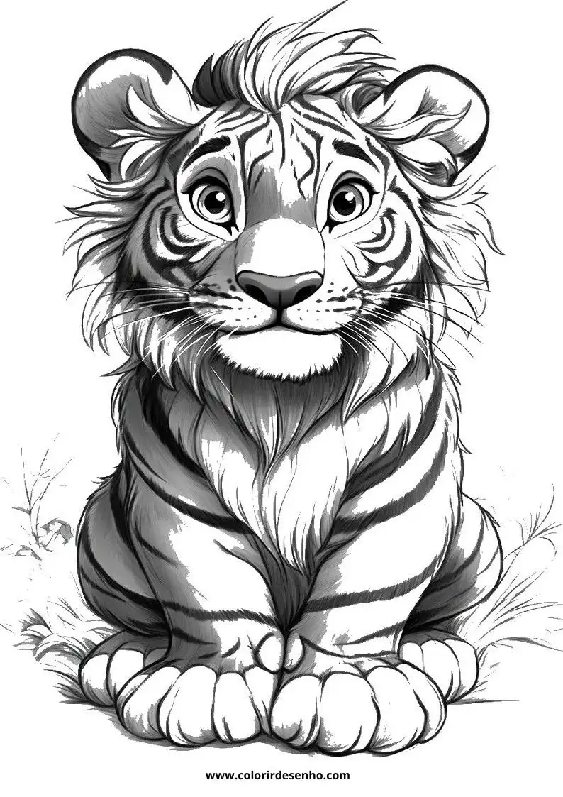 tiger cub sitting alertly with striped fur pattern visible