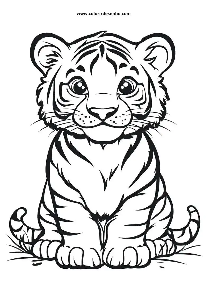 tiger cub sitting alertly with stripes visible on fur pattern