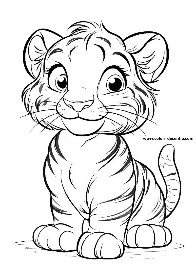 tiger cub sitting contently with wide eyes and soft smile