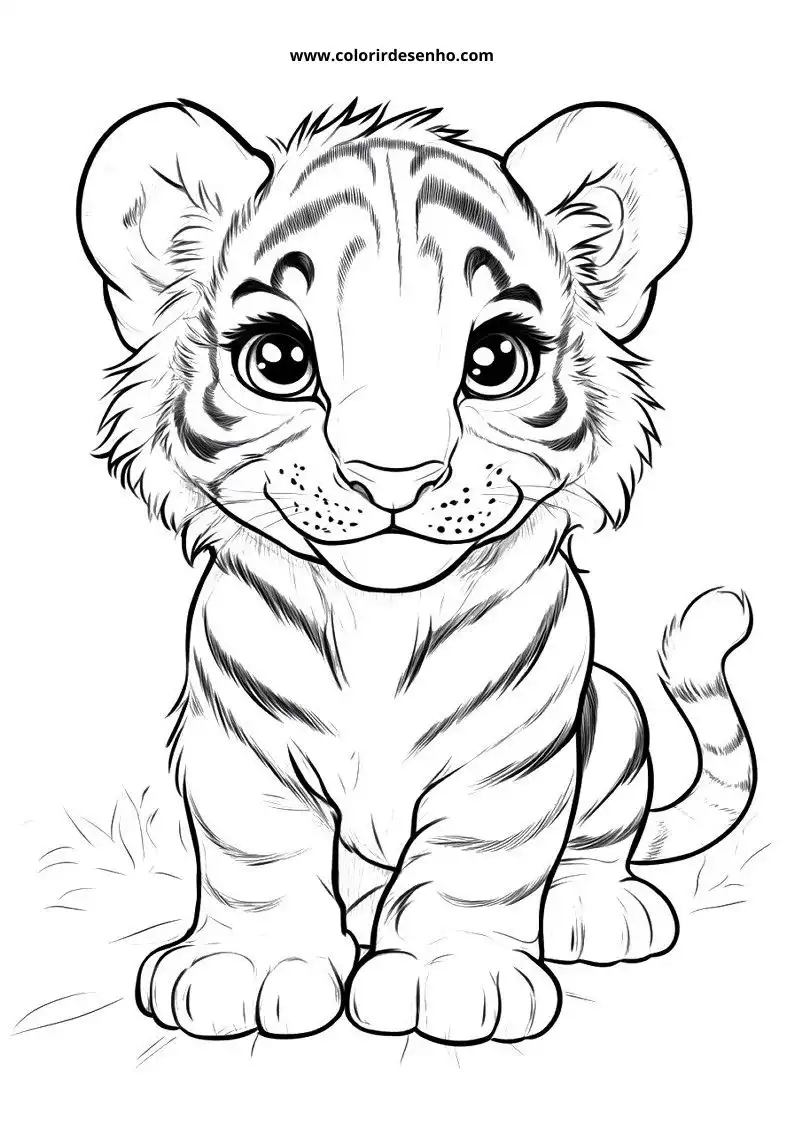 tiger cub sitting on grass looking alert