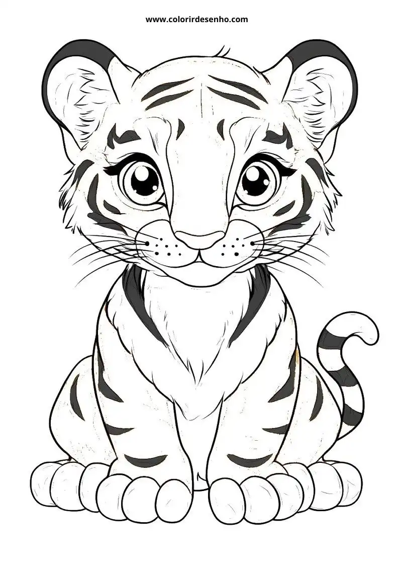 tiger cub sitting on grass looking watchful