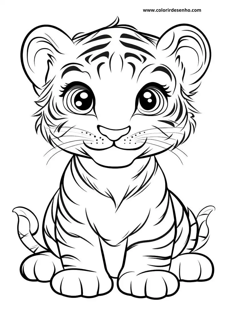 tiger cub sitting up close and smiling