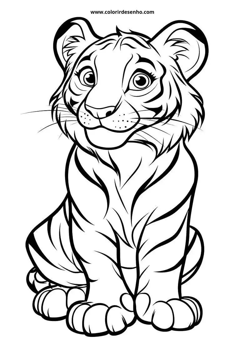 tiger cub sitting upright alert expression stripes showing
