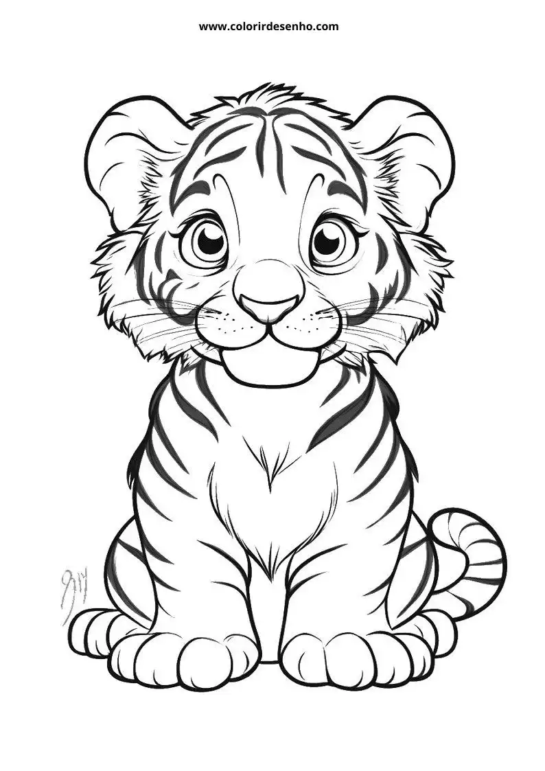 tiger cub sitting upright alert look stripes visible
