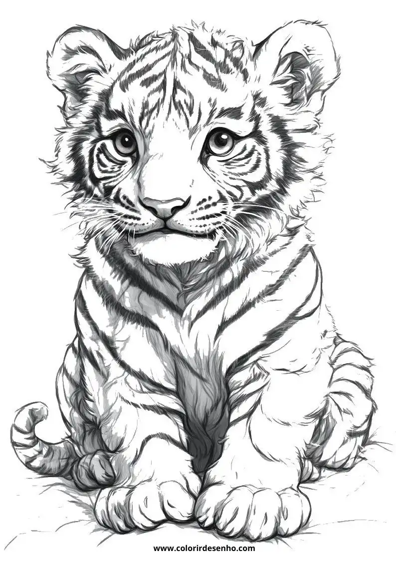 tiger cub sitting upright detailed stripes visible