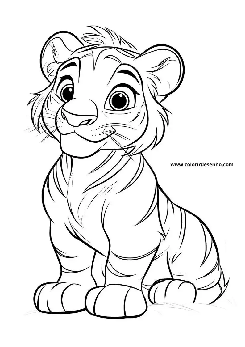 tiger cub sitting upright in a relaxed pose on a plain background