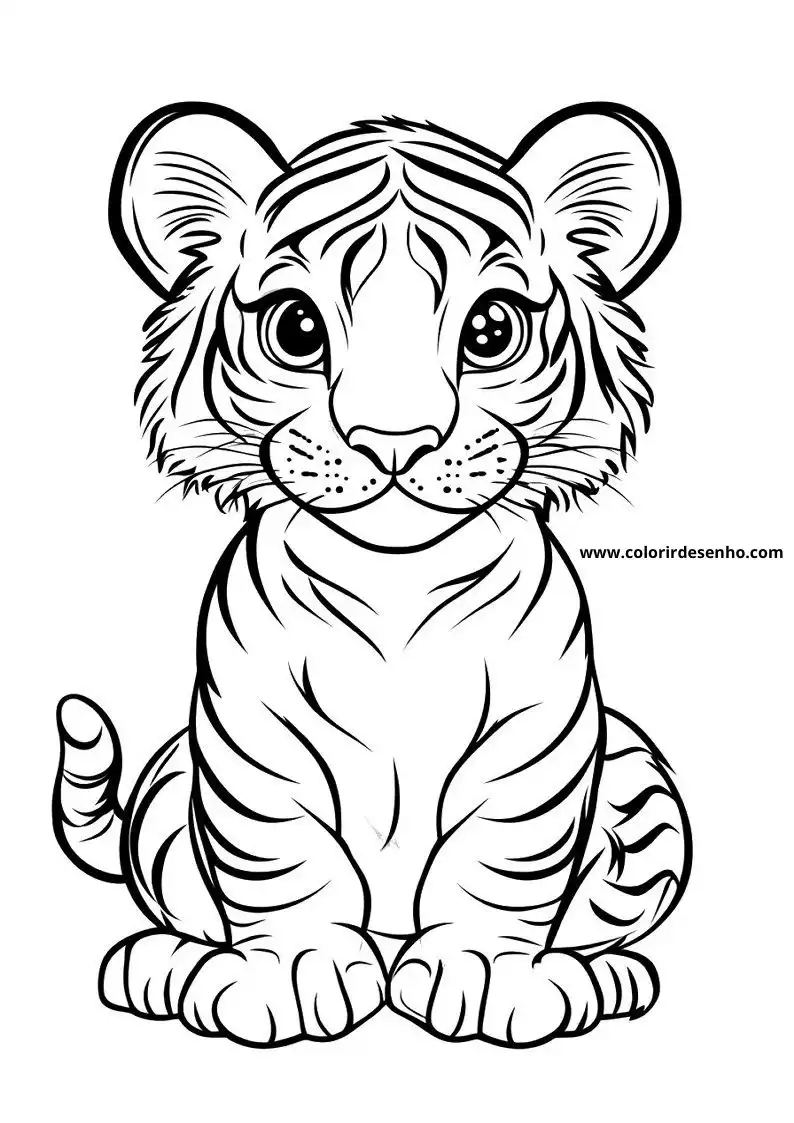 tiger cub sitting upright in a relaxed pose with detailed stripes and soft fur