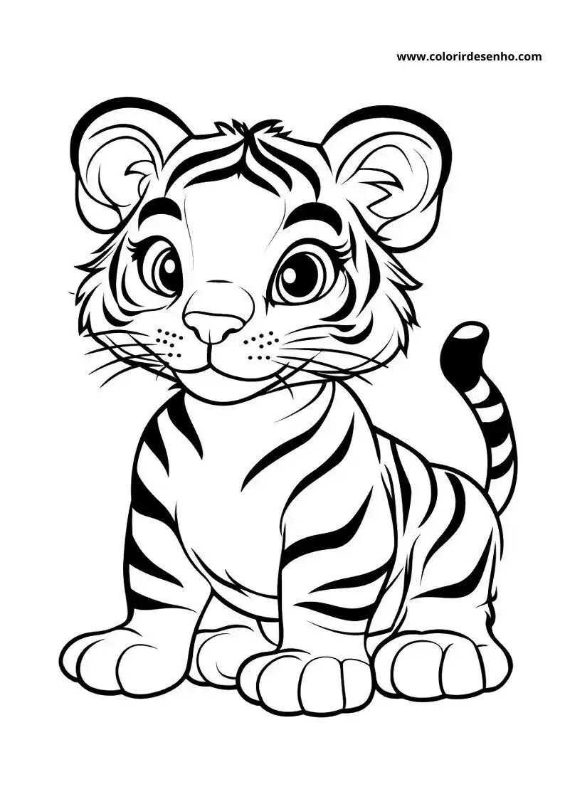 tiger cub sitting upright in striped patterned fur