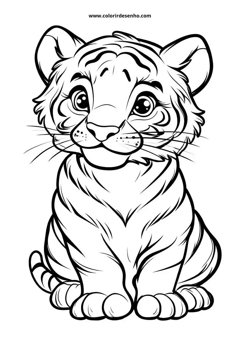 tiger cub sitting upright smiling friendly
