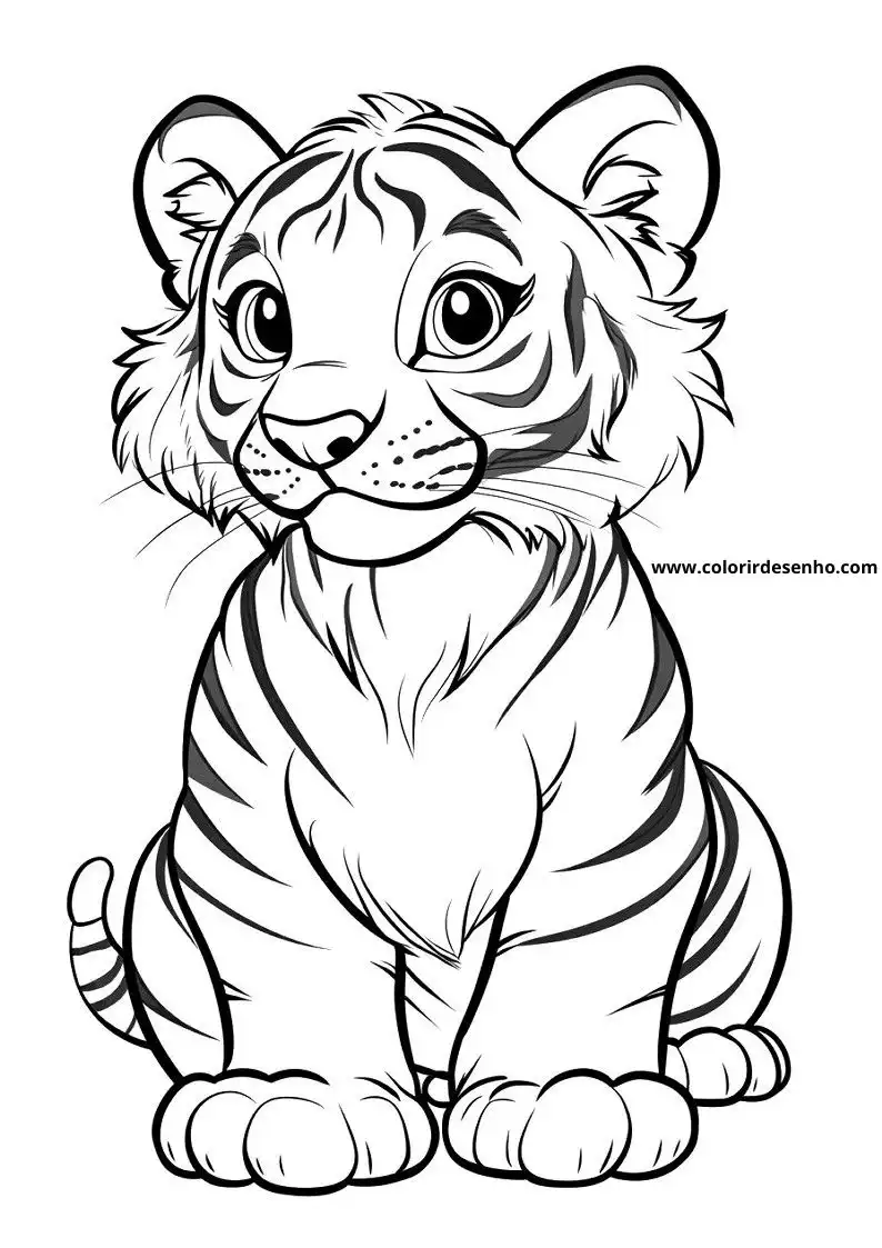 tiger cub sitting with wide eyes and cute expression