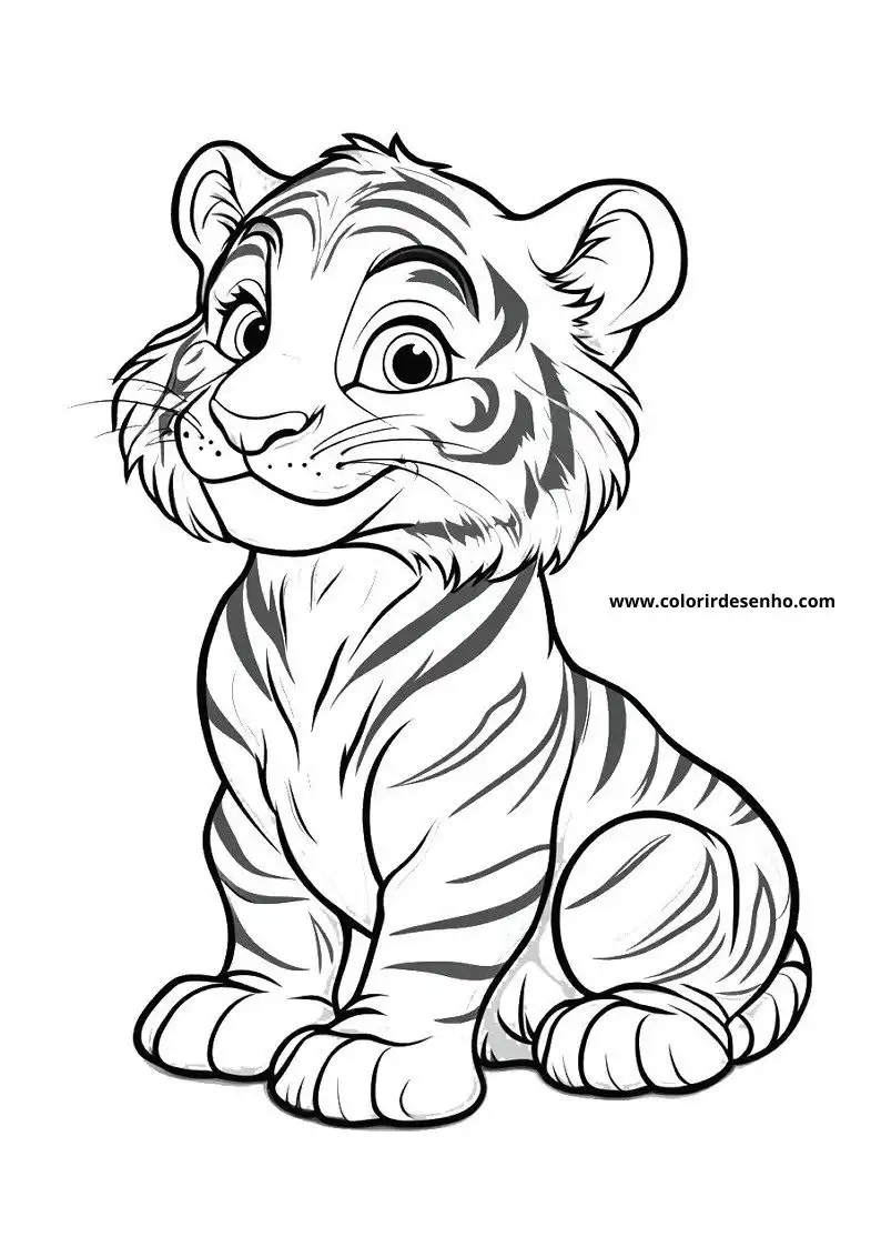 tiger cub standing alert with wide eyes and expressive expression