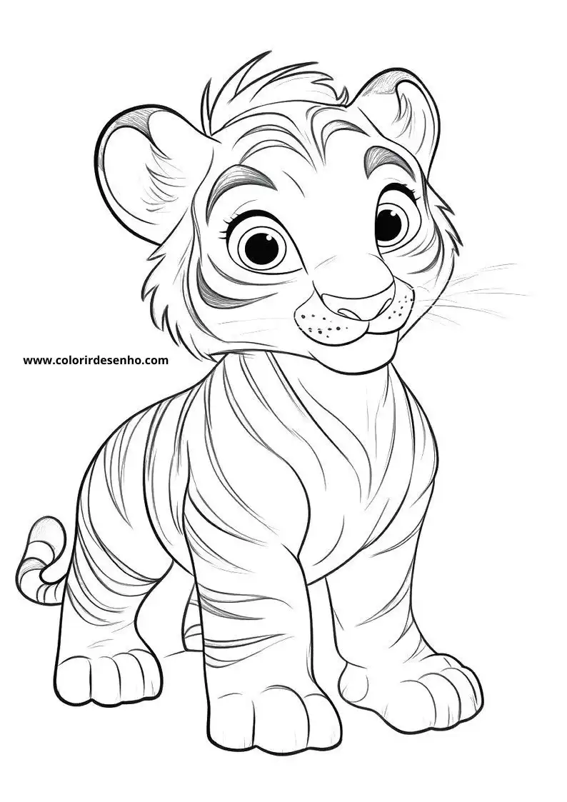 tiger cub standing alertly with stripes visible on fur
