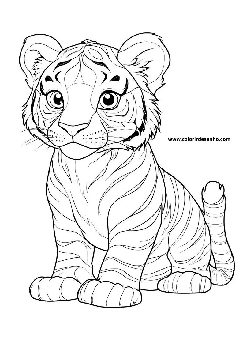 tiger cub standing alertly with wide eyes and striped fur visible