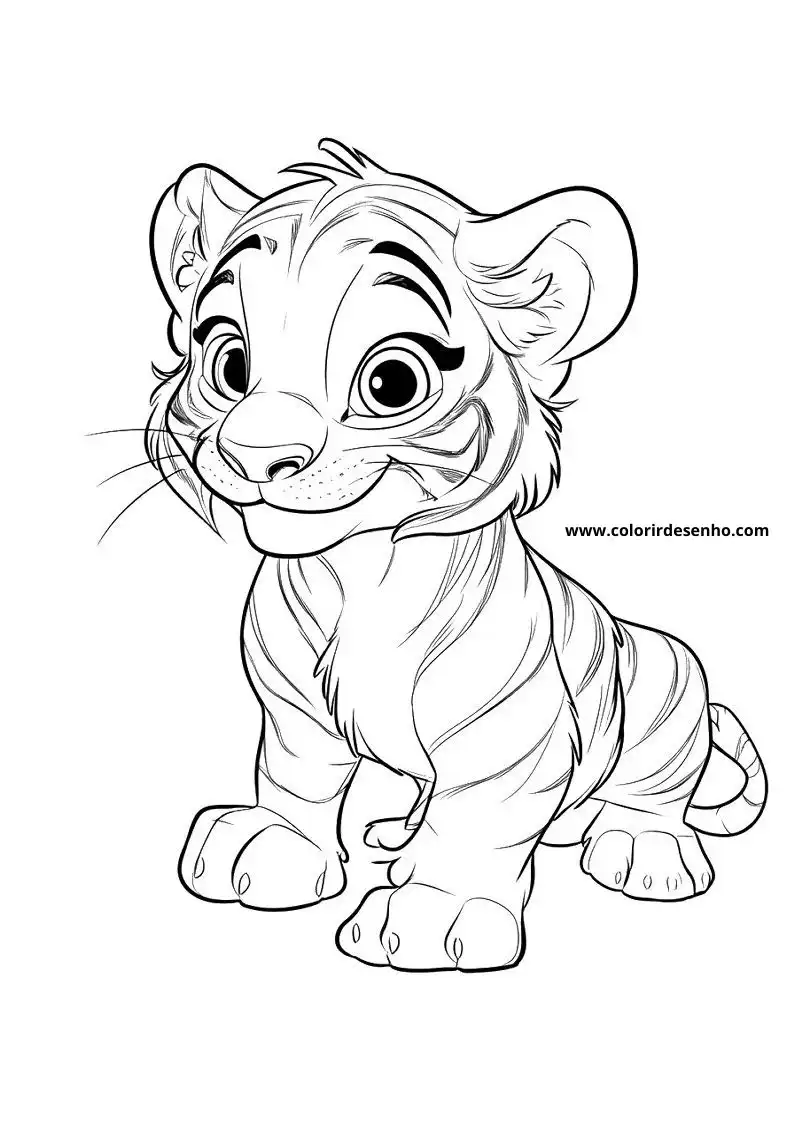 tiger cub standing upright smiling stripes visible tail curled around body small paws big