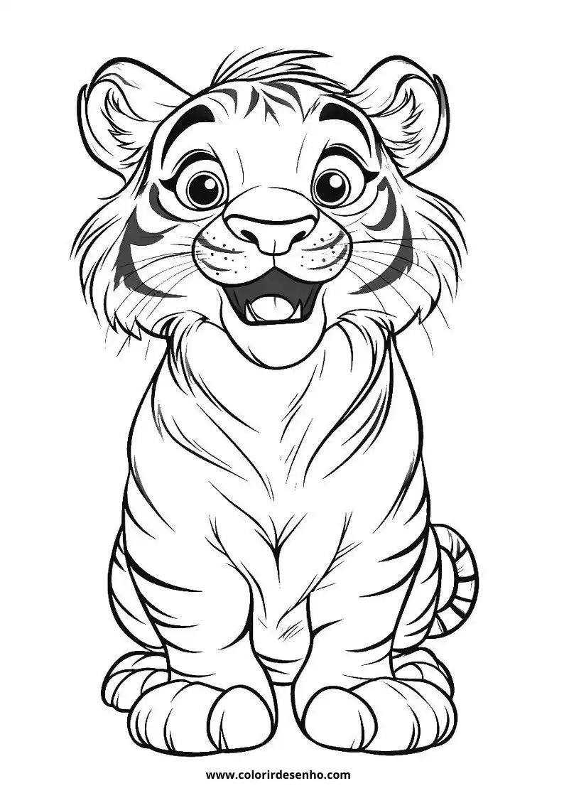 tiger cub standing with playful grin eyes wide open