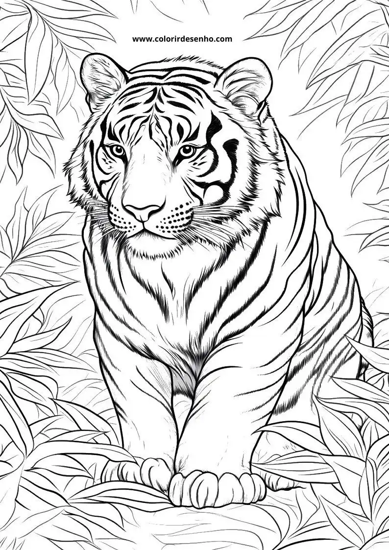 tiger lying down in jungle foliage stripes visible