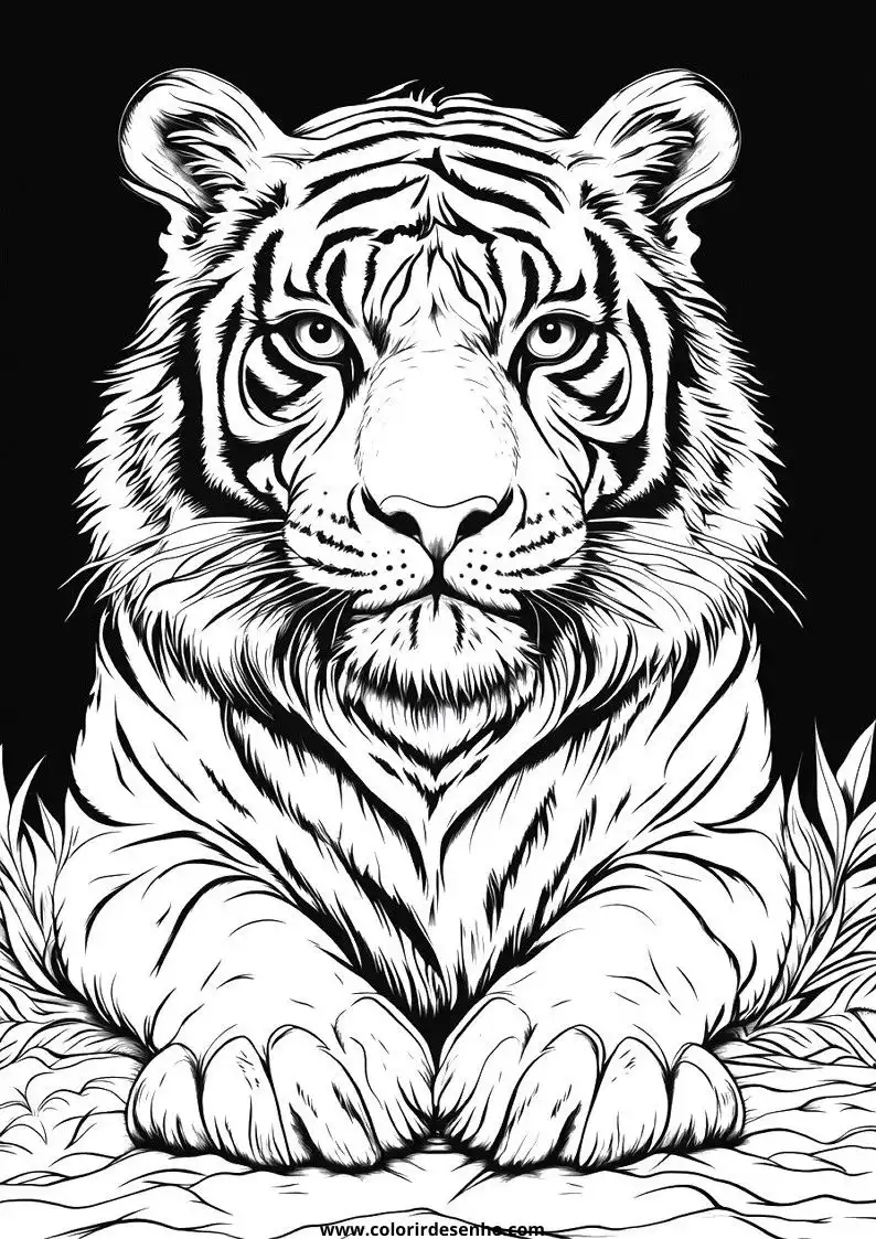 tiger lying down on grass looking alert