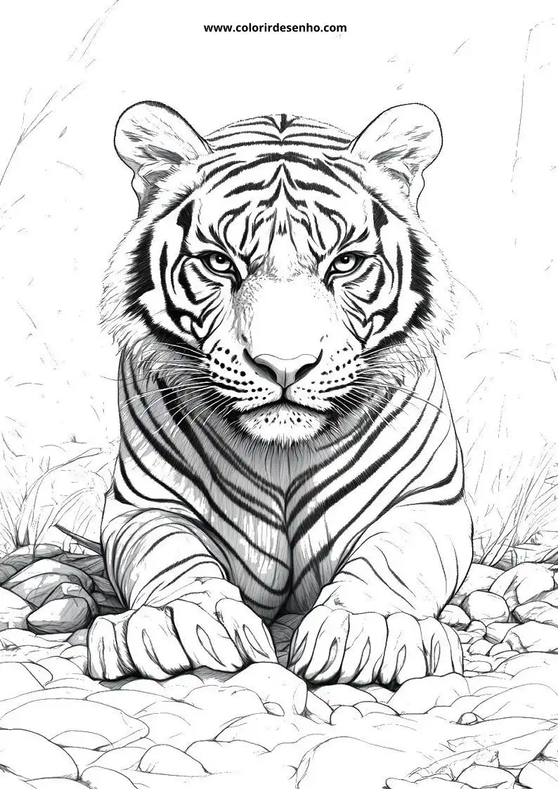 tiger lying on rocks in grassy area