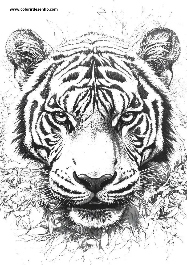 tiger resting in foliage eyes intense stripes prominent